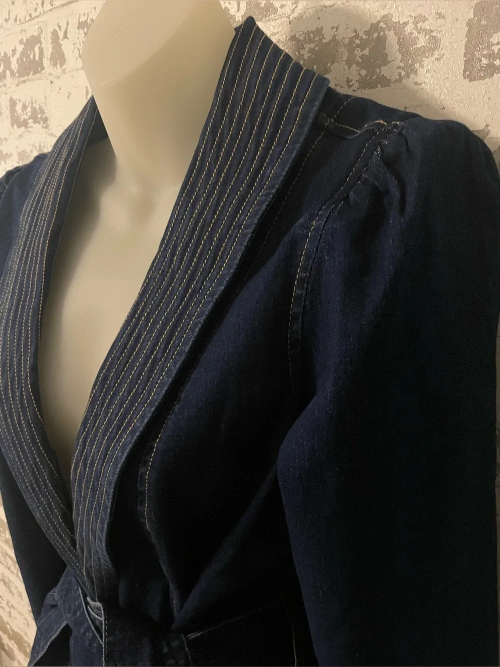 VENUS Dark Wash Denim Wrap Jacket Belted Blazer Size Small